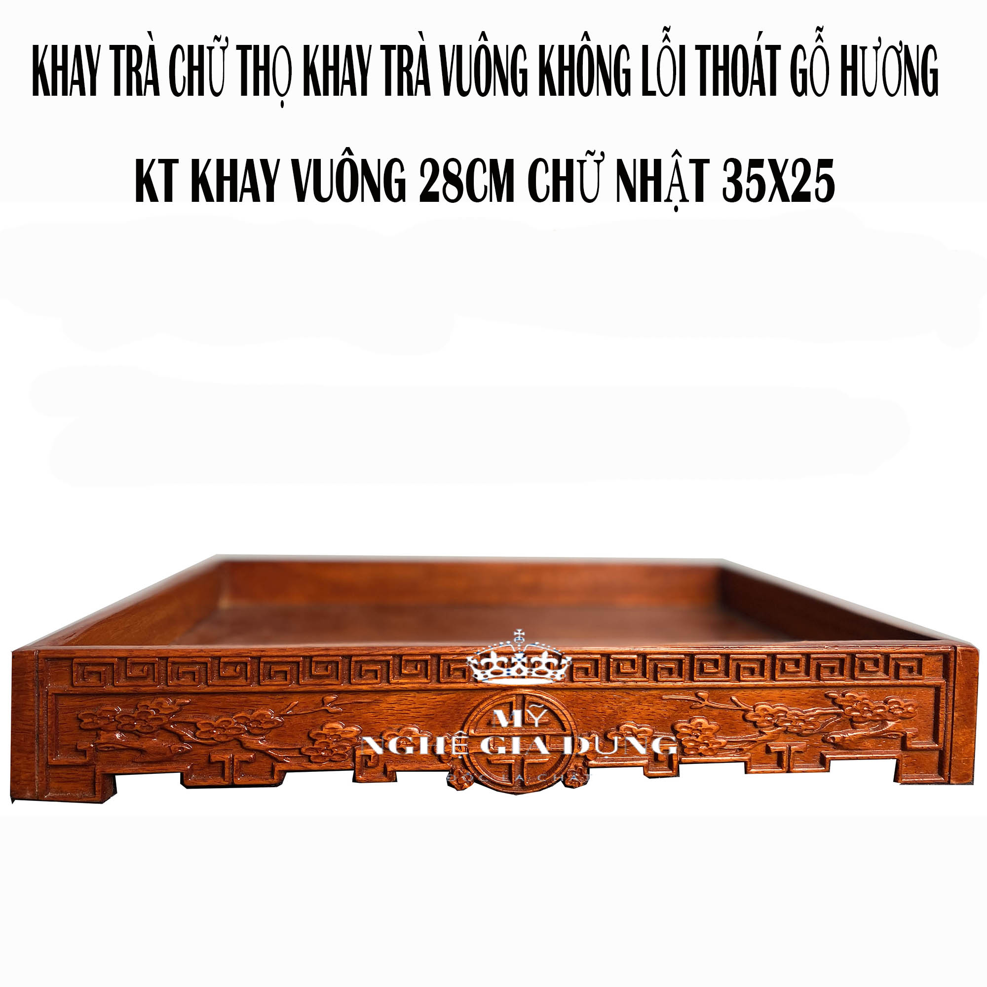 Khay trà gỗ hương chữ thọ đẹp gỗ hương