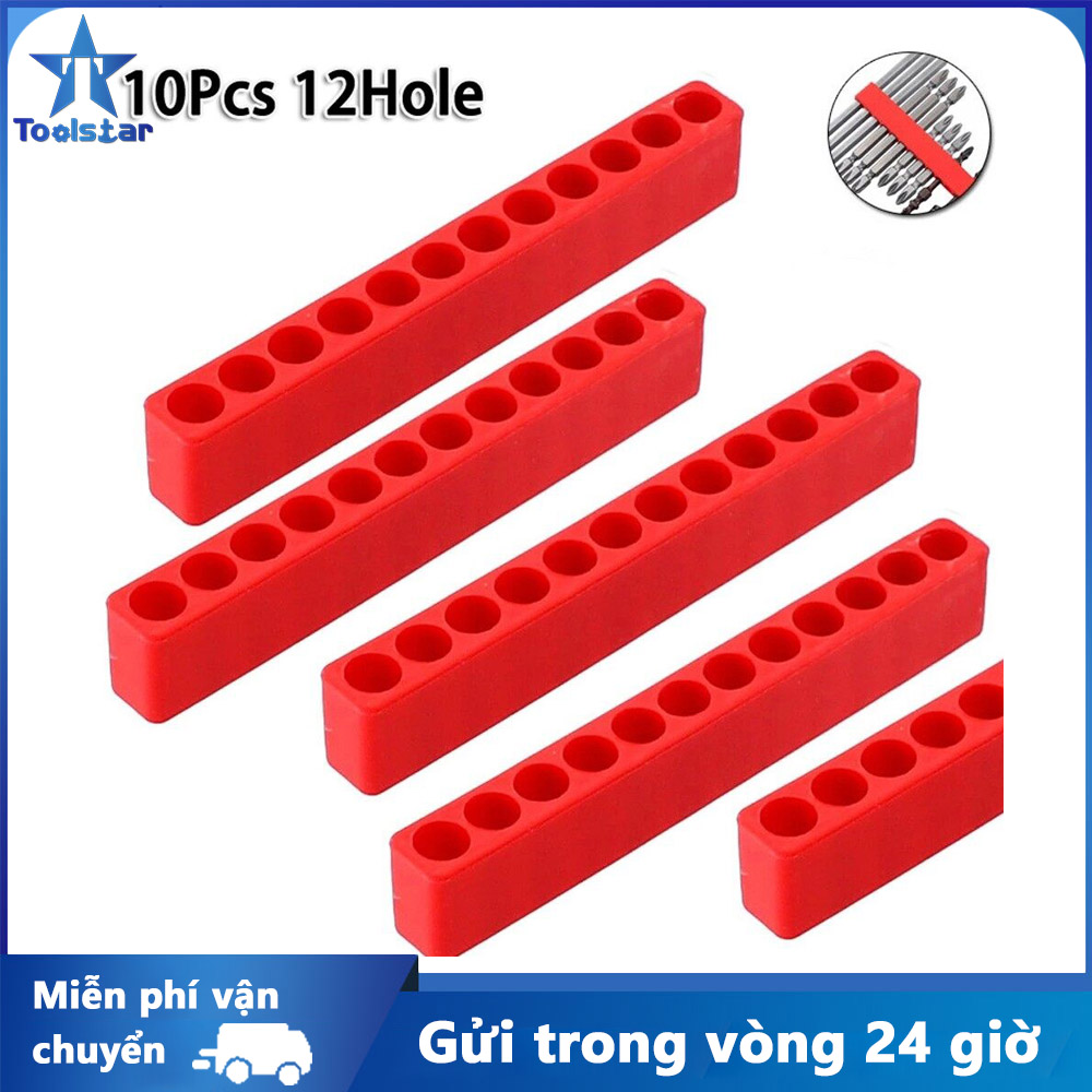Toolstar 10 chiếc giá giữ mũi tua vít 6/12 lỗ chuôi lục giác 1/4inch giá đựng mũi khoan bằng nhựa