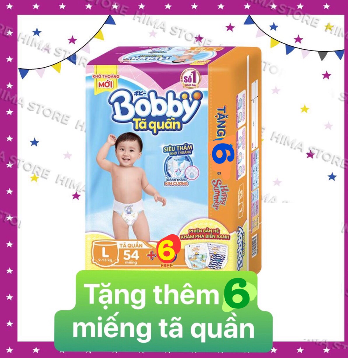 [HCM][TẶNG THÊM 6 MIẾNG ] Bỉm/tã quần Bobby (Hương Trà Xanh) L-54 miếng (9-13kg) - Cam kết HSD còn ít nhất 10 tháng