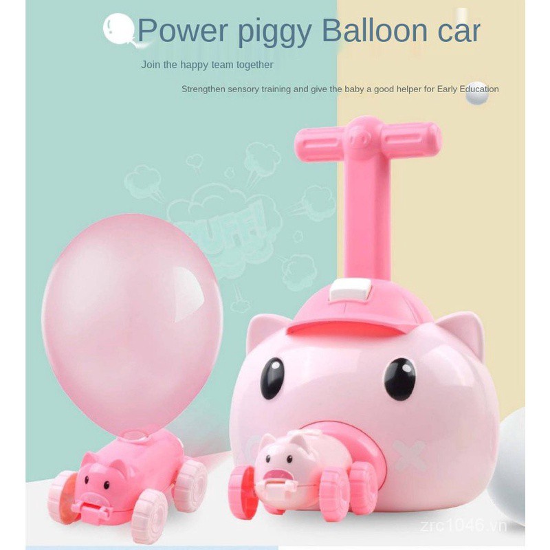 Đồ chơi xe hơi bong bóng hình chú heo, bơm bóng đua xe, phát triển khả năng vận động và tư duy của trẻ