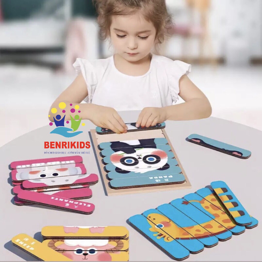 Sét 4 Bảng Xếp Hình Ghép Tranh Bằng Gỗ Miếng Ghép Que Kem ( 1 Bảng Có 2 Tranh Ghép Hình ) Bằng Gỗ Cho Bé Từ 1 Đến 4 Tuổi Phát Triển Trí Tuệ, Đồ Chơi Giáo Dục Trẻ Em Montessori