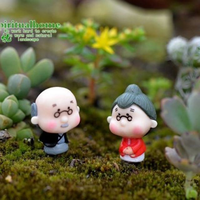 Cặp Tiểu cảnh Ông bà già nhỏ, charm slime, trang trí tiểu cảnh terrarium, decor mô hình