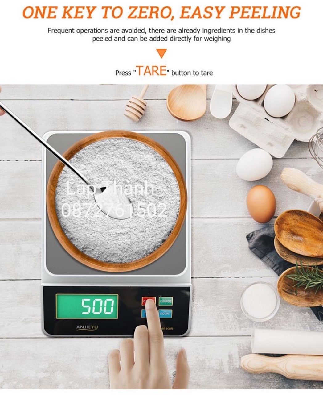 Cân điện tử nhà bếp chống nước  3kg- 0.1g cân làm bánh chính xác