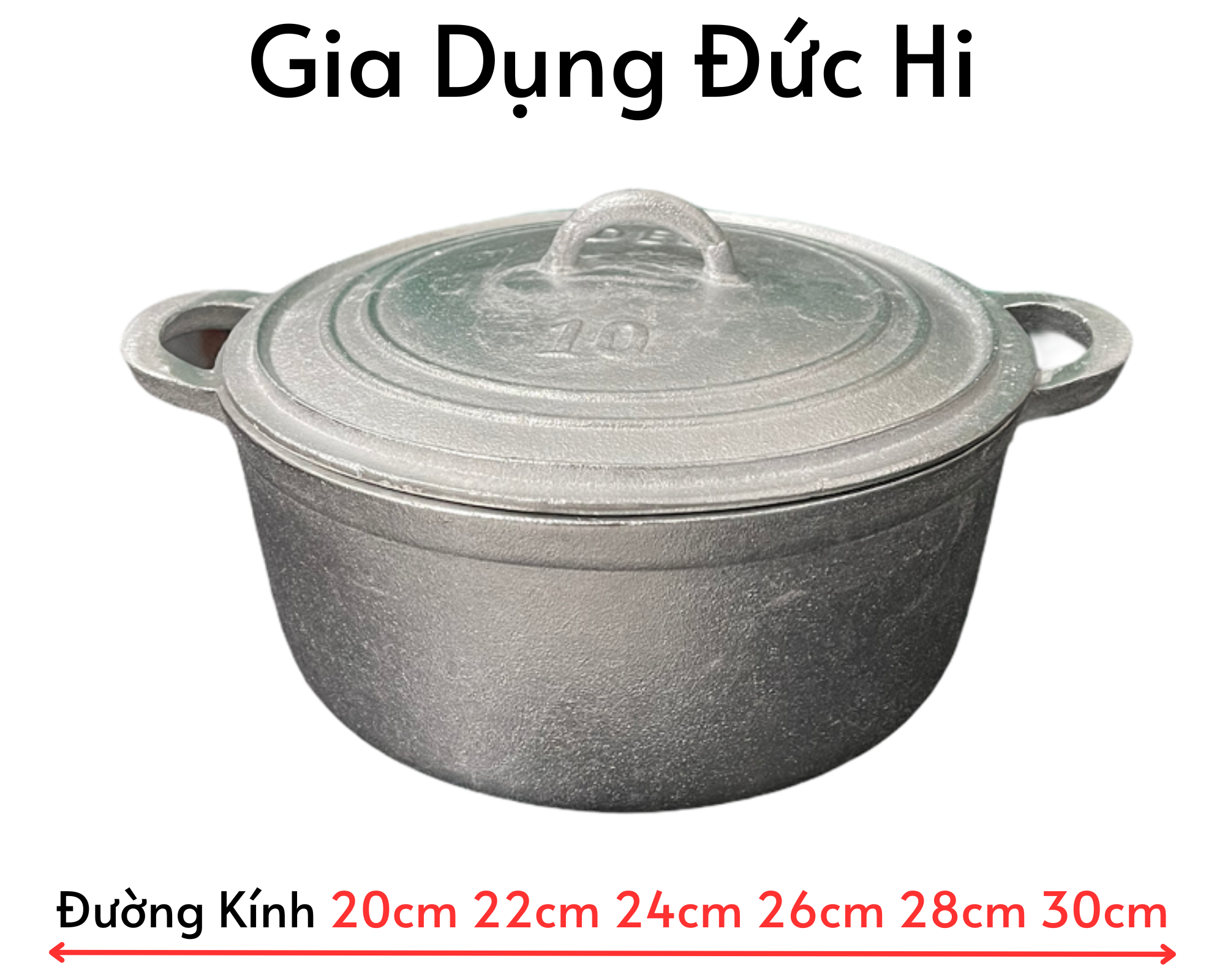 Nồi Gang Đúc Nguyên Khối Cao Cấp Đủ Size Từ 20cm 22cm 24cm 26cm 28cm 30cm 32cm 34cm - Nồi Gang