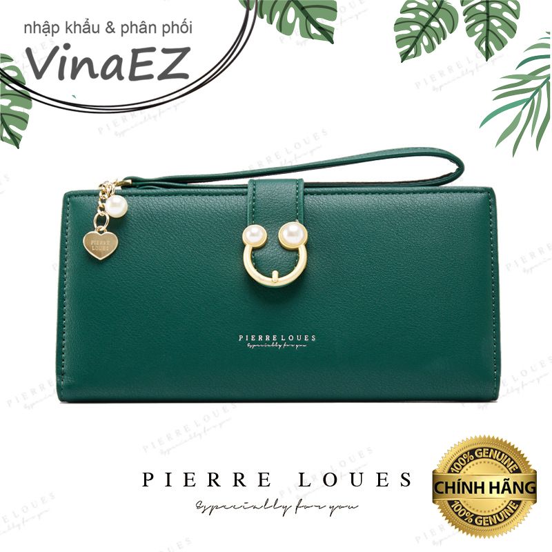 [FREESHIP]ví nữ cầm tay nhiều ngăn Pierre Loues hàng hiệu với chất da cao cấp, mặt khóa đính hạt cách điệu và sang trọng, phù hợp dự tiệc, dạ hội - PL6812