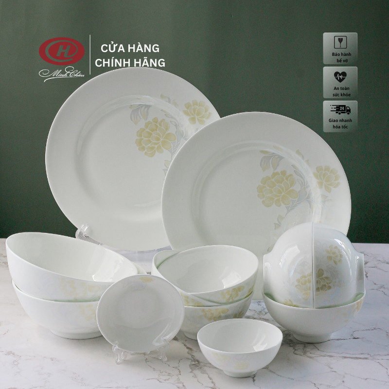 Bộ bát đĩa 12 món sứ xương hoa cao cấp - sứ minh châu
