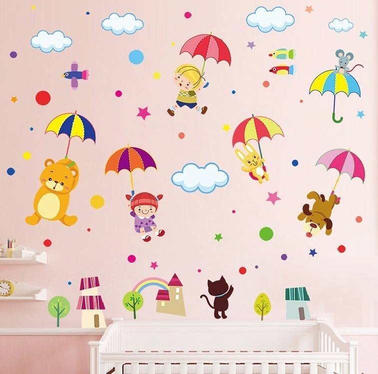 Decal dán tường gấu đu ô