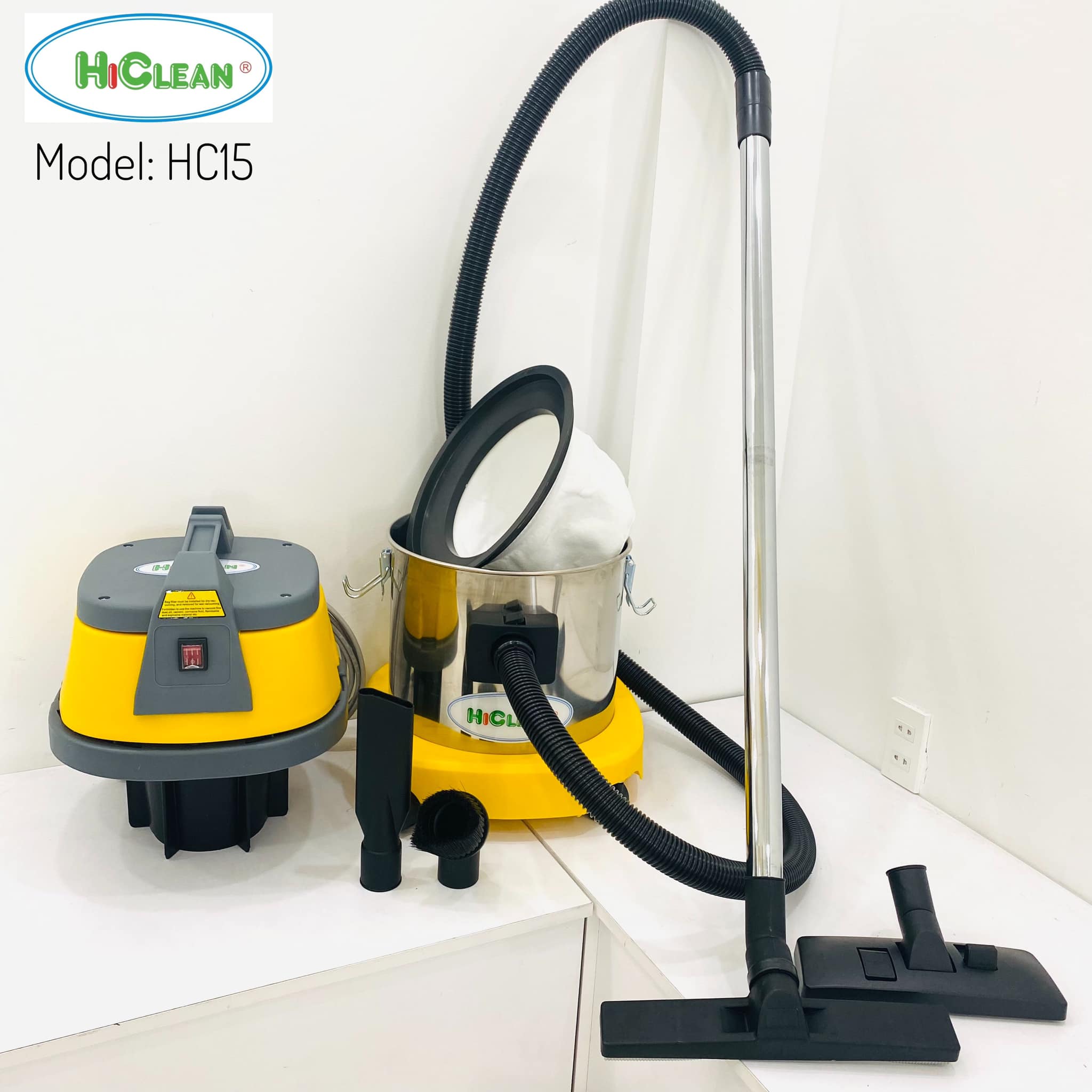 Máy hút bụi công nghiệp HiClean HC15 Công suất 1200w - 2 chức năng: hút khô, hút ướt