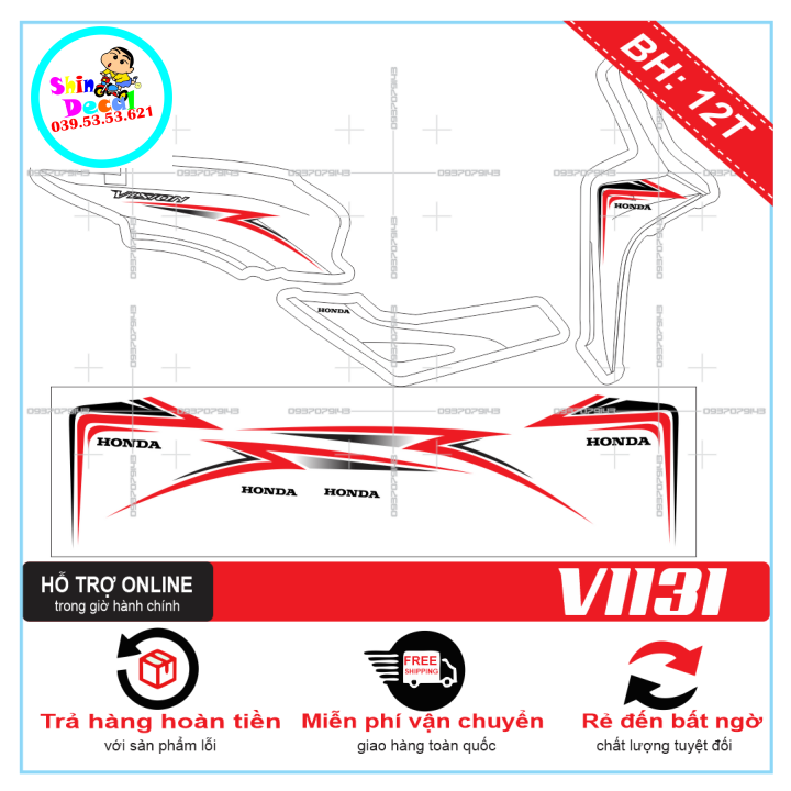 TEM XE VISION 2016, TEM RỜI VISION 2016 CHỈ ĐỎ DÁN XE TRẮNG 1131