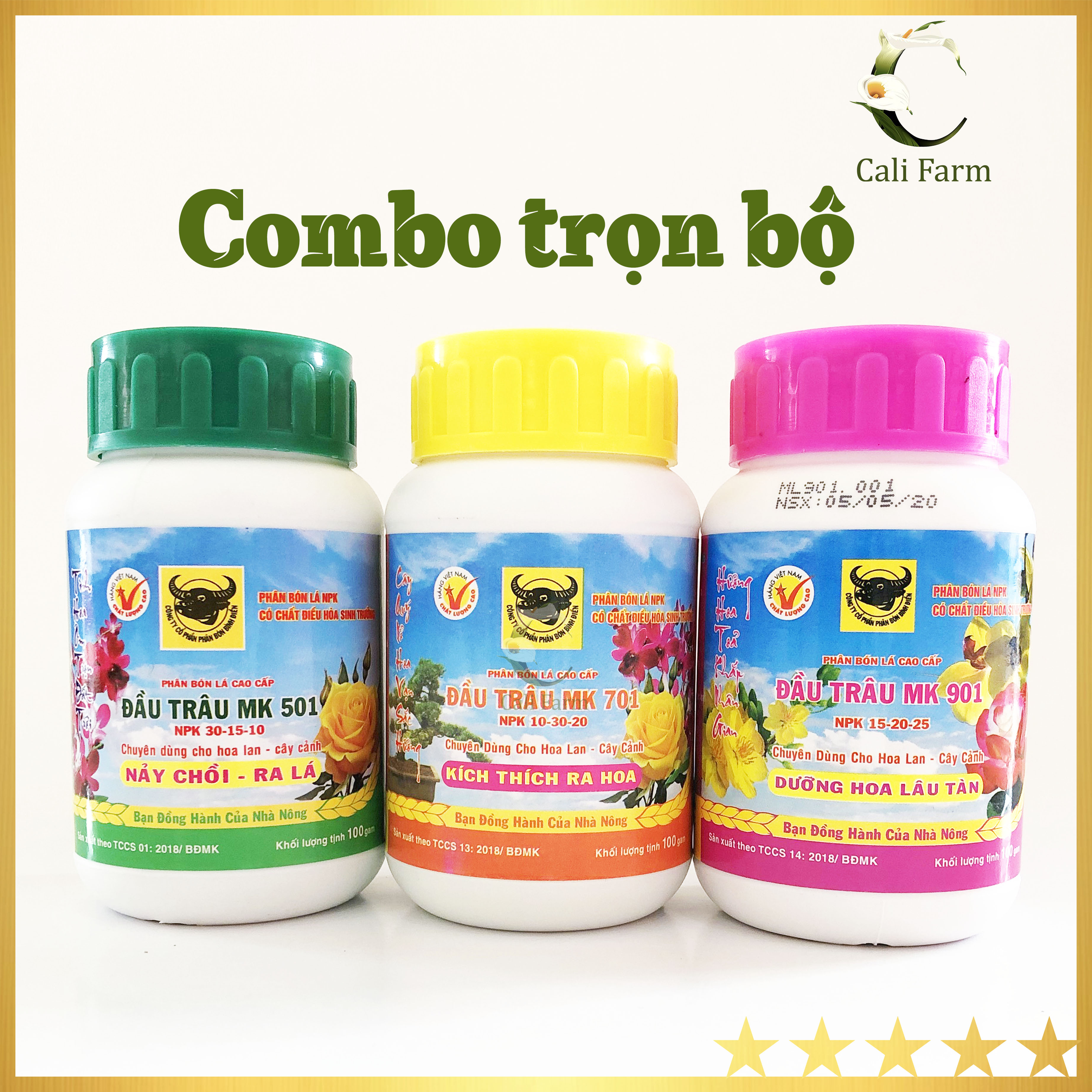 [Combo 3] Phân đầu trâu 501,701,901 cho hoa lan và cây kiểng lọ 100g