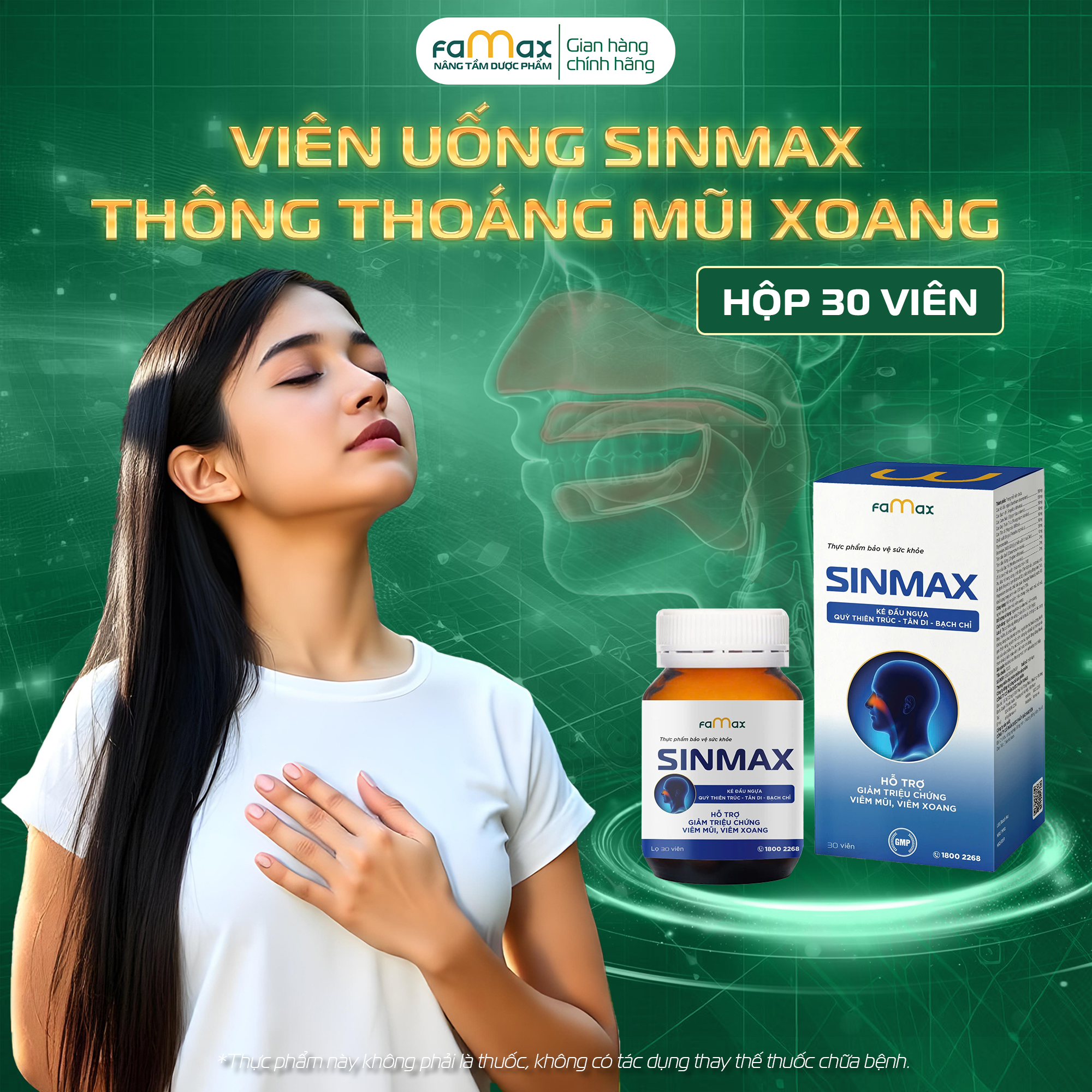 [FAMAX] Viên uống Sinmax - Hộp 30 viên - Hỗ trợ giảm viêm xoang, viêm mũi dị ứng, thoáng đường thở