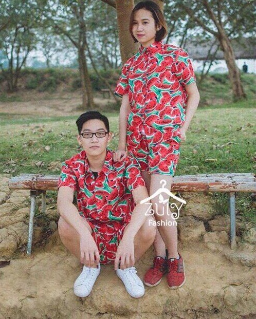 BỘ ĐI BIỂN CÂY DỪA NỀN XANH SIÊU HÓT Bộ Đồ Hoa Quả