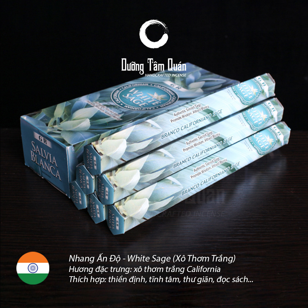 Hộp nhang white sage nhang trầm hương ấn độ tự nhiên thư giãn giảm stress yoga thiền định xông phòng refresh năng lượng ngủ ngon
