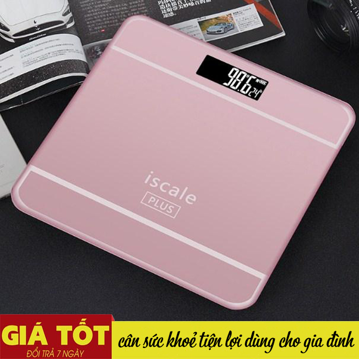 Cân sức khỏe điện tử kiểu dáng iphone ISCALE tải trọng 180kg, Cân điện tử mặt kính cường lực MJ-25 180kg loại dày
