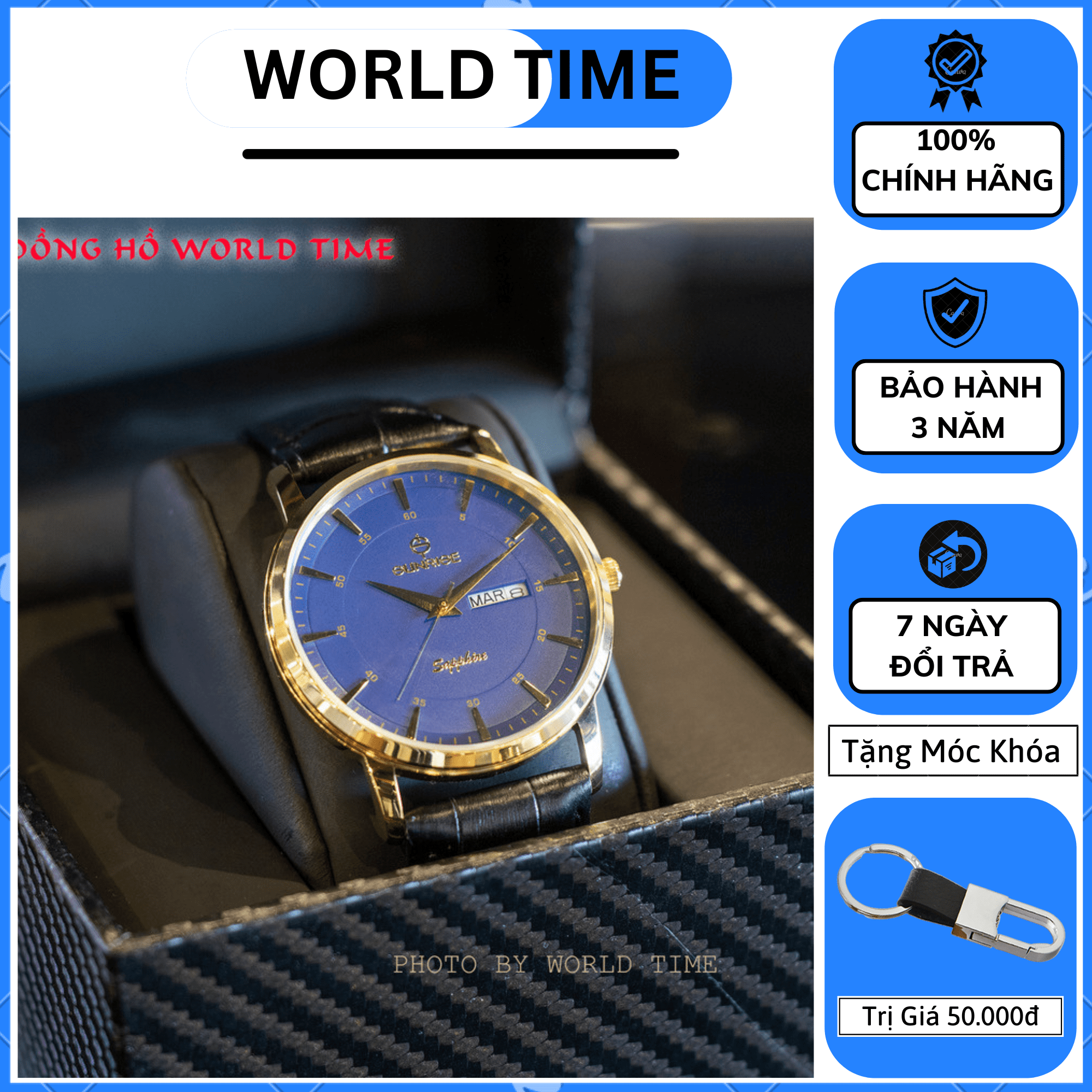 Đồng hồ nam dây da Sunrise DM1216SWA Full box,kính Sapphire chống xước, chống nước, dây da cao cấp, bảo hành 3 năm.