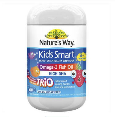 Viên nhai bổ sung dầu cá và dha cho trẻ Nature's Way Kids Smart Omega 3 Fish Oil High DHA Trio 60 viên