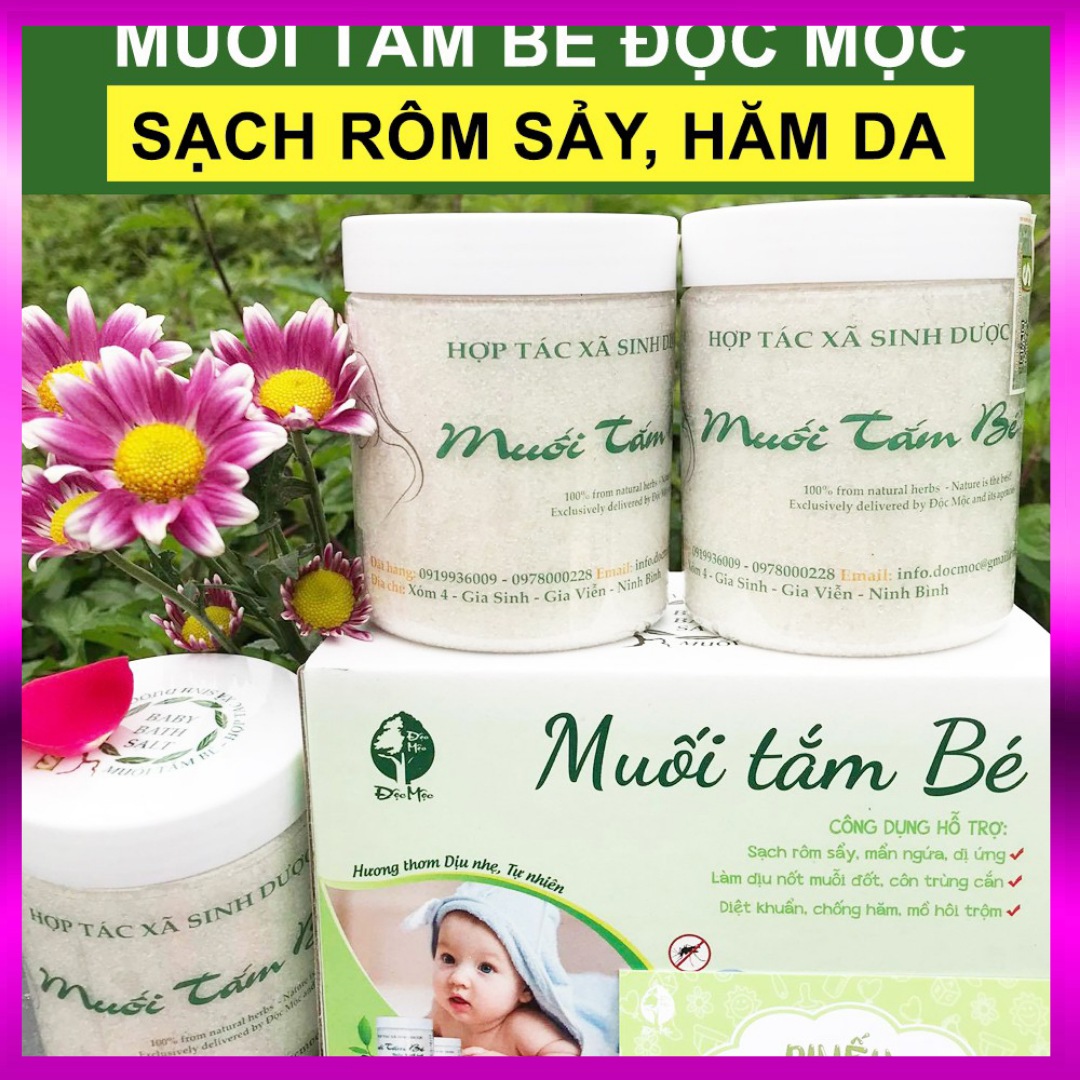 2 hộp muối tắm bé độc mộc 400g- muối tắm bé sinh dược độc mộc trị rôm sẩy, cứt trâu, hăm da, mồ hôi trộm- muối tắm bé