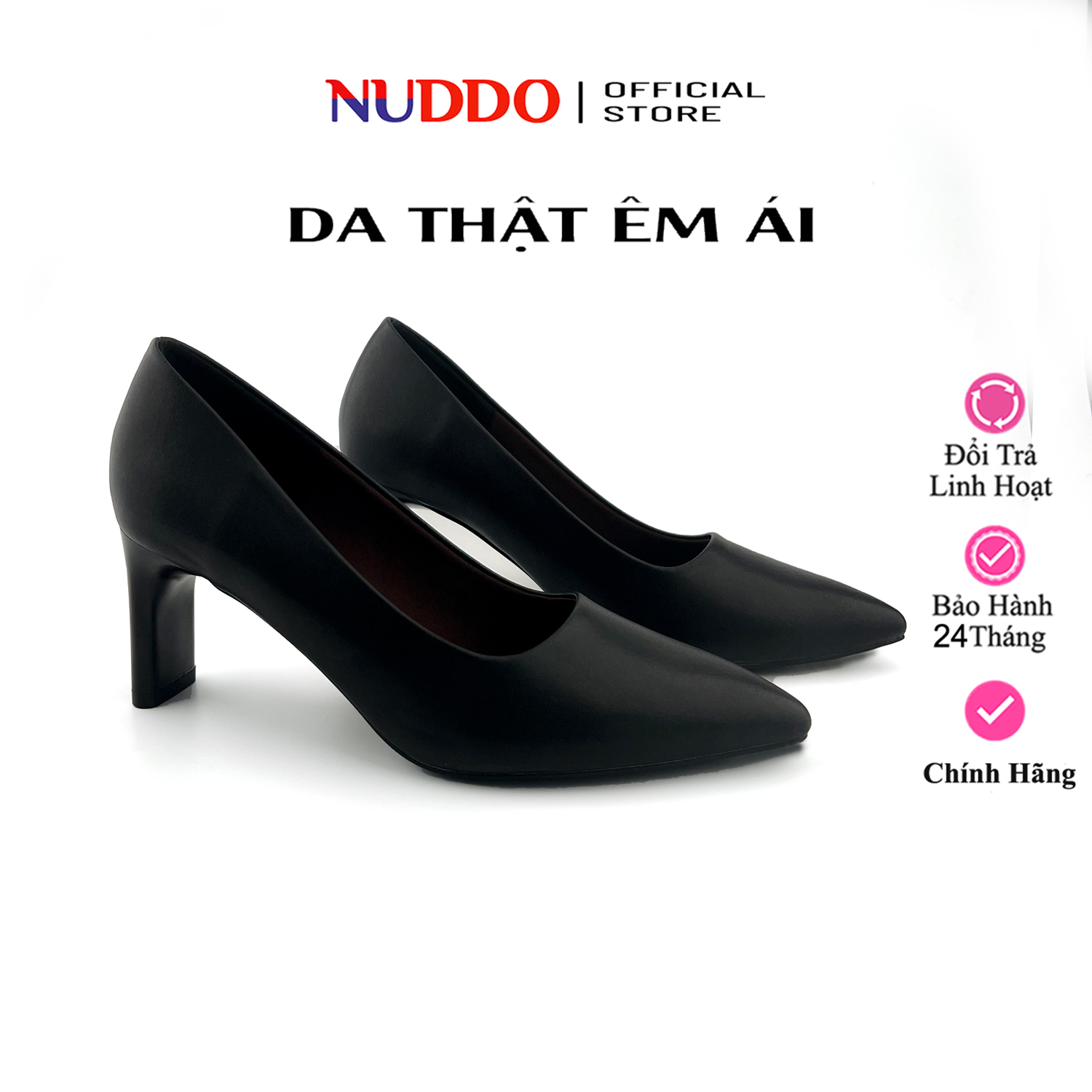 Giày cao gót nữ mũi nhọn gót dẹp 7p, guốc công sở da thật êm mềm nuddo _nd007