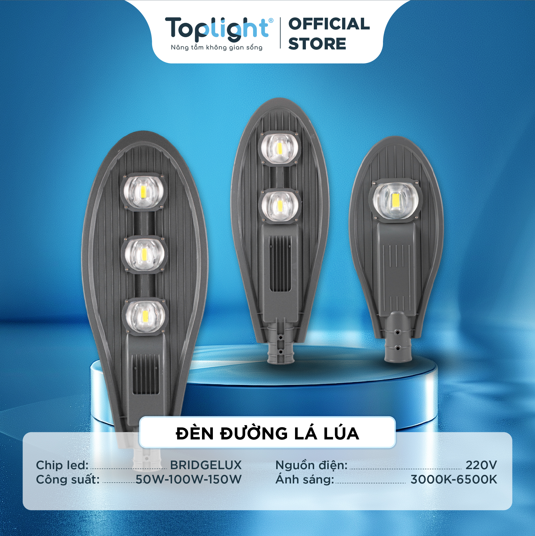 ĐÈN ĐƯỜNG LÁ LÚA TOPLIGHT SIÊU SÁNG CÔNG SUẤT 50W-100W-150W