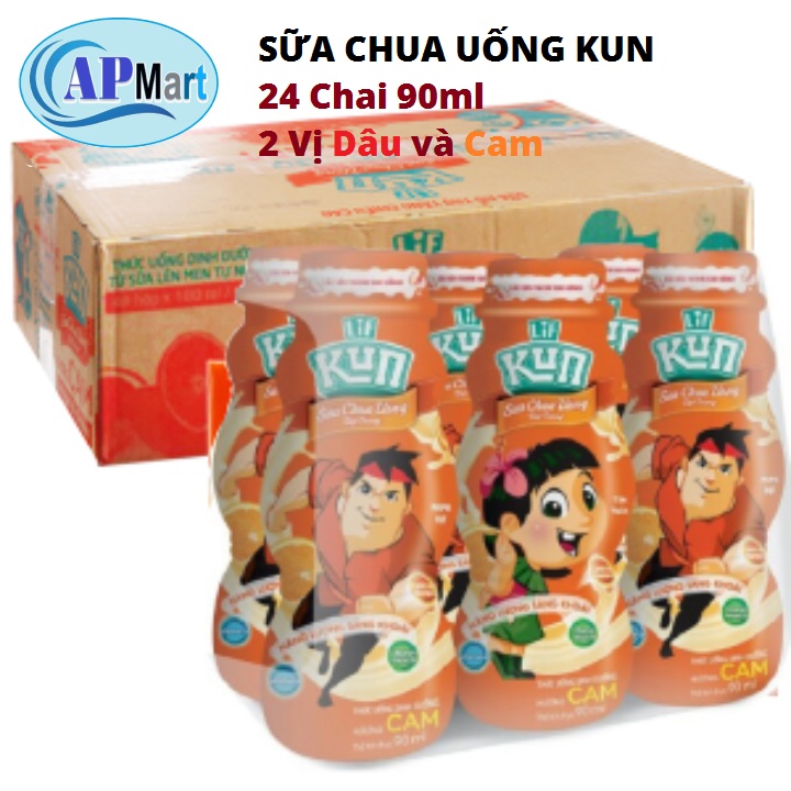24 chai SỮA CHUA UỐNG KUN VỊ CAM DÂU chai 90ml - APMart