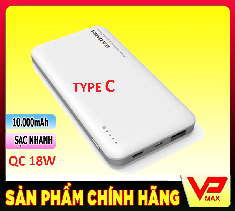 Pin sạc dự phòng sạc nhanh 18w polymer gadmei 10.000mah cổng micro usb type-c