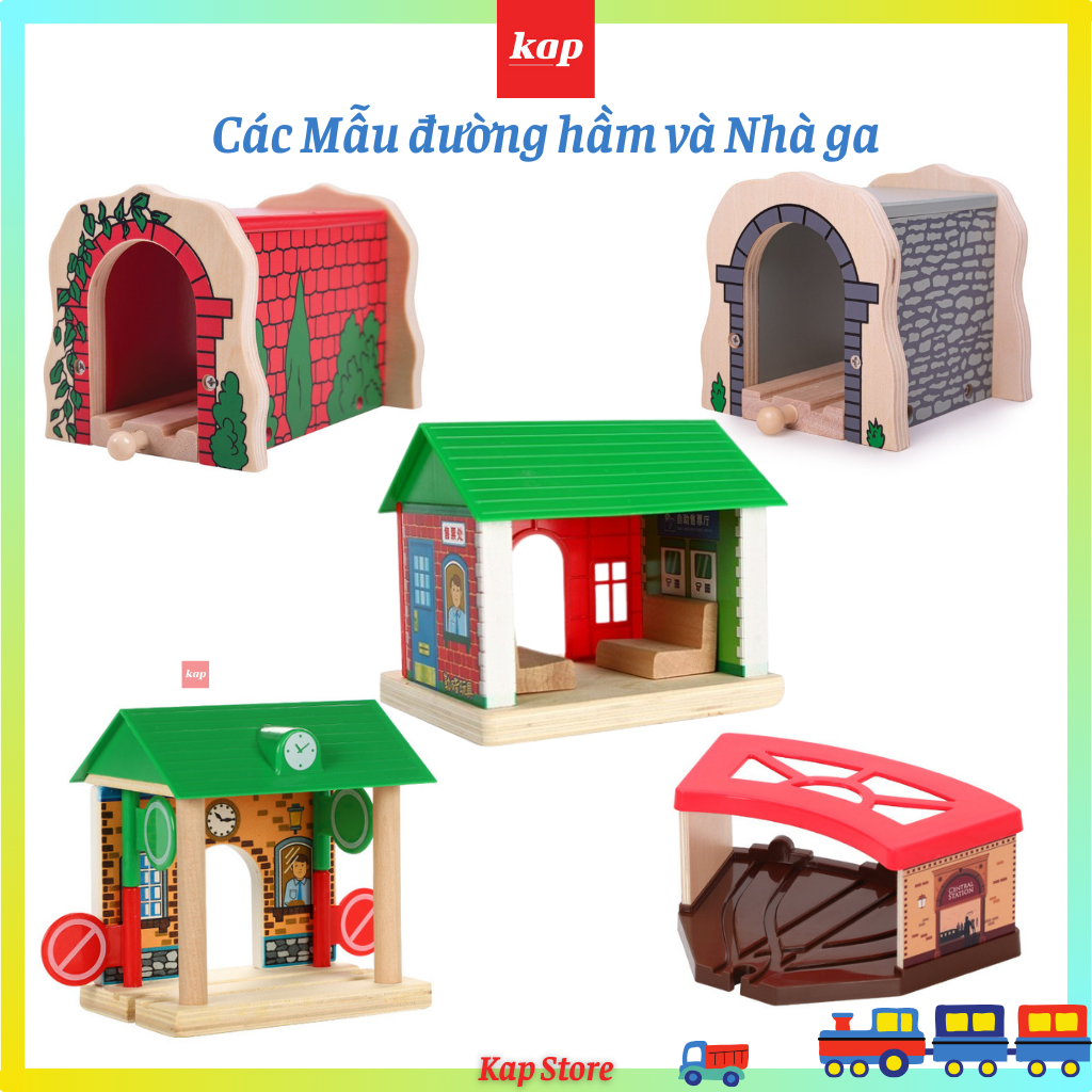 Đường hầm gỗ và nhà xe lửa - phụ kiện liên kết với mô hình đường ray xe lửa gỗ
