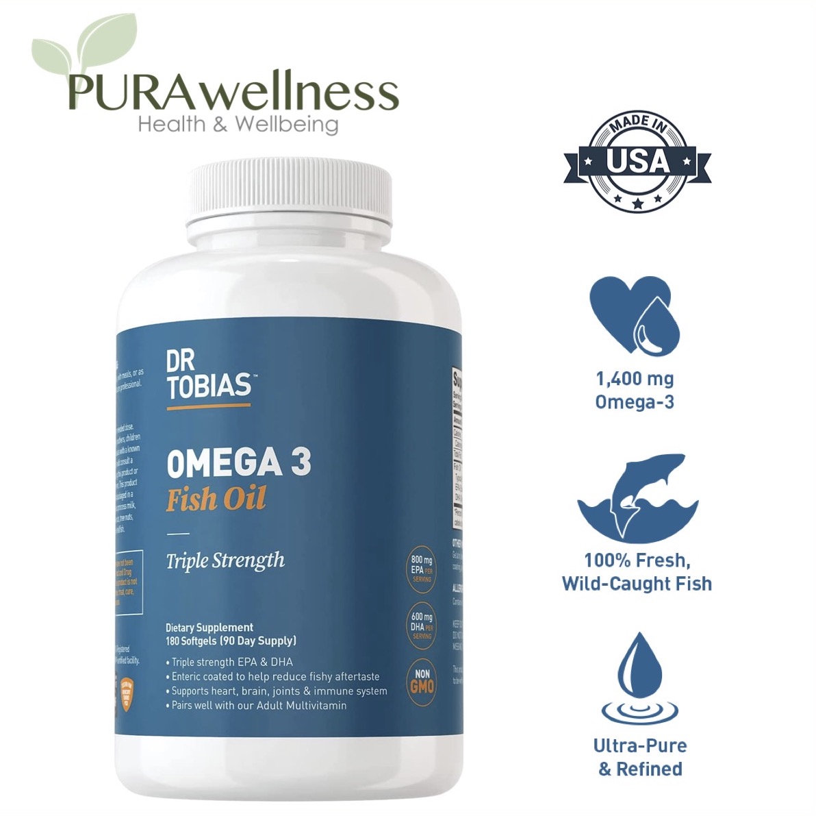 Viên dầu cá Dr. Tobias Omega-3 Fish Oil, Triple Strength 180 viên