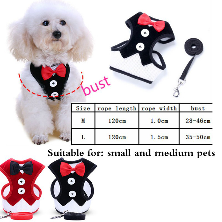 Đai/dây dắt chó mèo đi dạo kèm áo yếm dạng áo vest có nơ dễ thương, tiện dụng