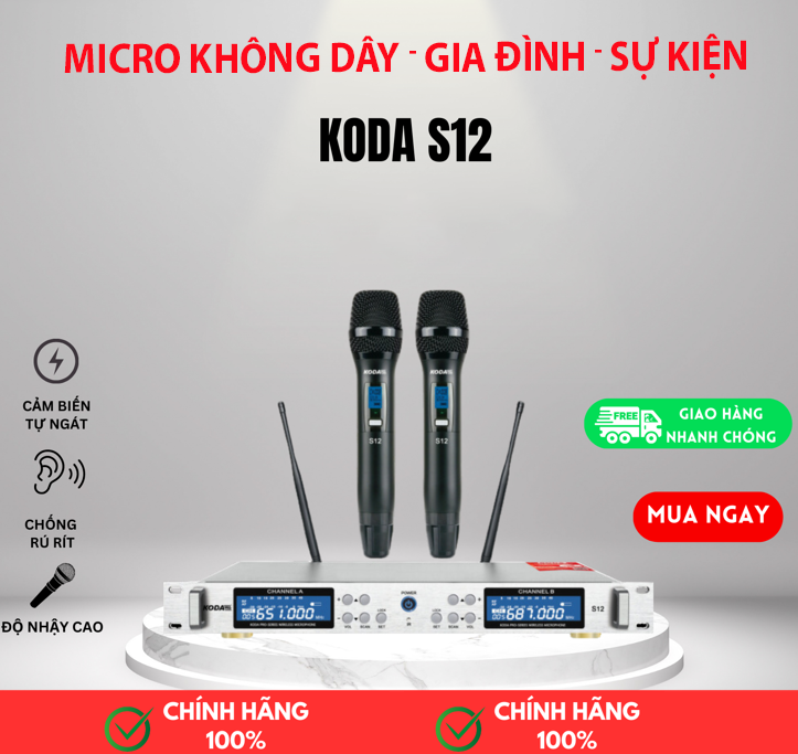 Micro không dây koda s12 - micro thiết kế hiện đại , sóng uhf siêu xa 150m ,micro cho tiếng sáng , hát nhẹ hút âm , chống hú , cảm biến gia tốc tự ngắt dùng cho karaoke gia đình , sự kiện , hội trường