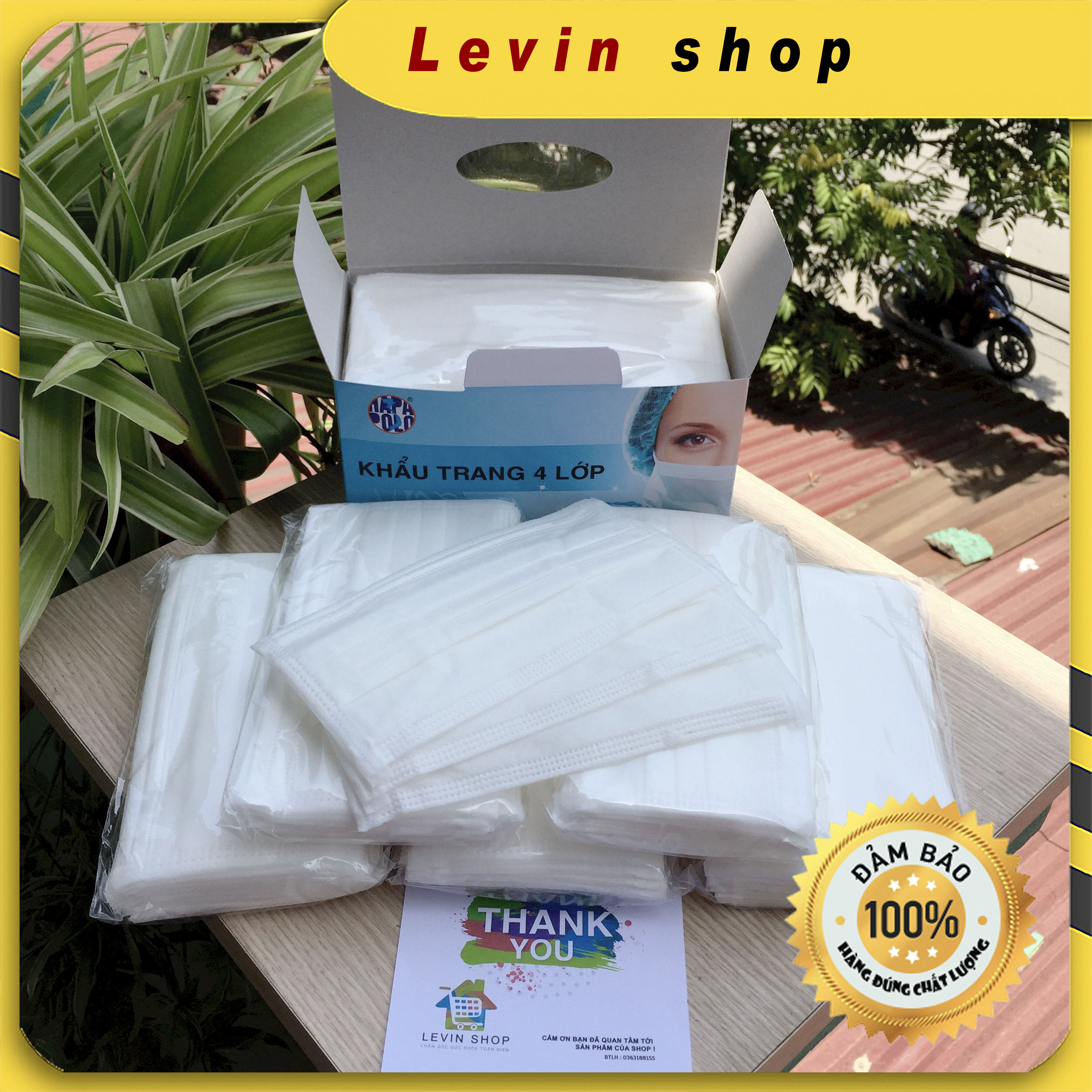 [1 Gói 10 chiếc][4 lớp][Màu trắng] Khẩu trang y tế Hapapolo
