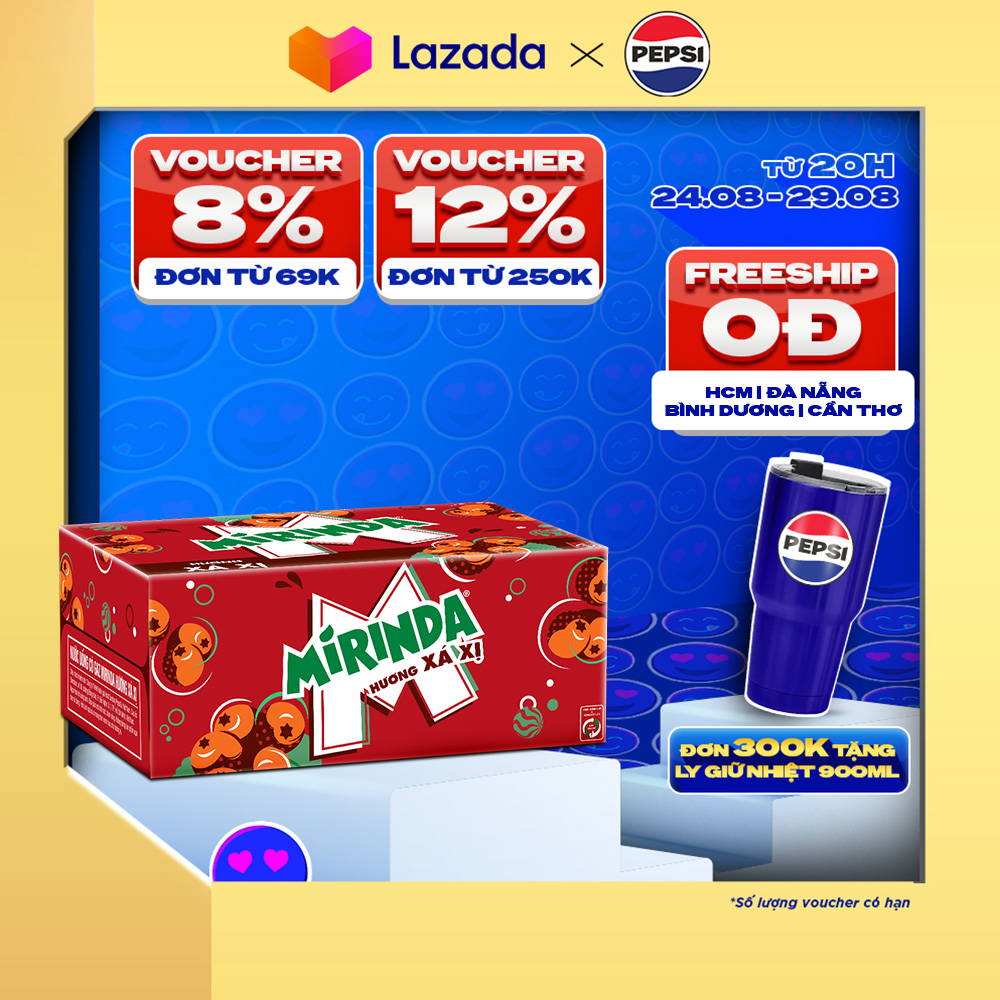 Thùng 24 lon nước ngọt có gaz mirinda xá xị