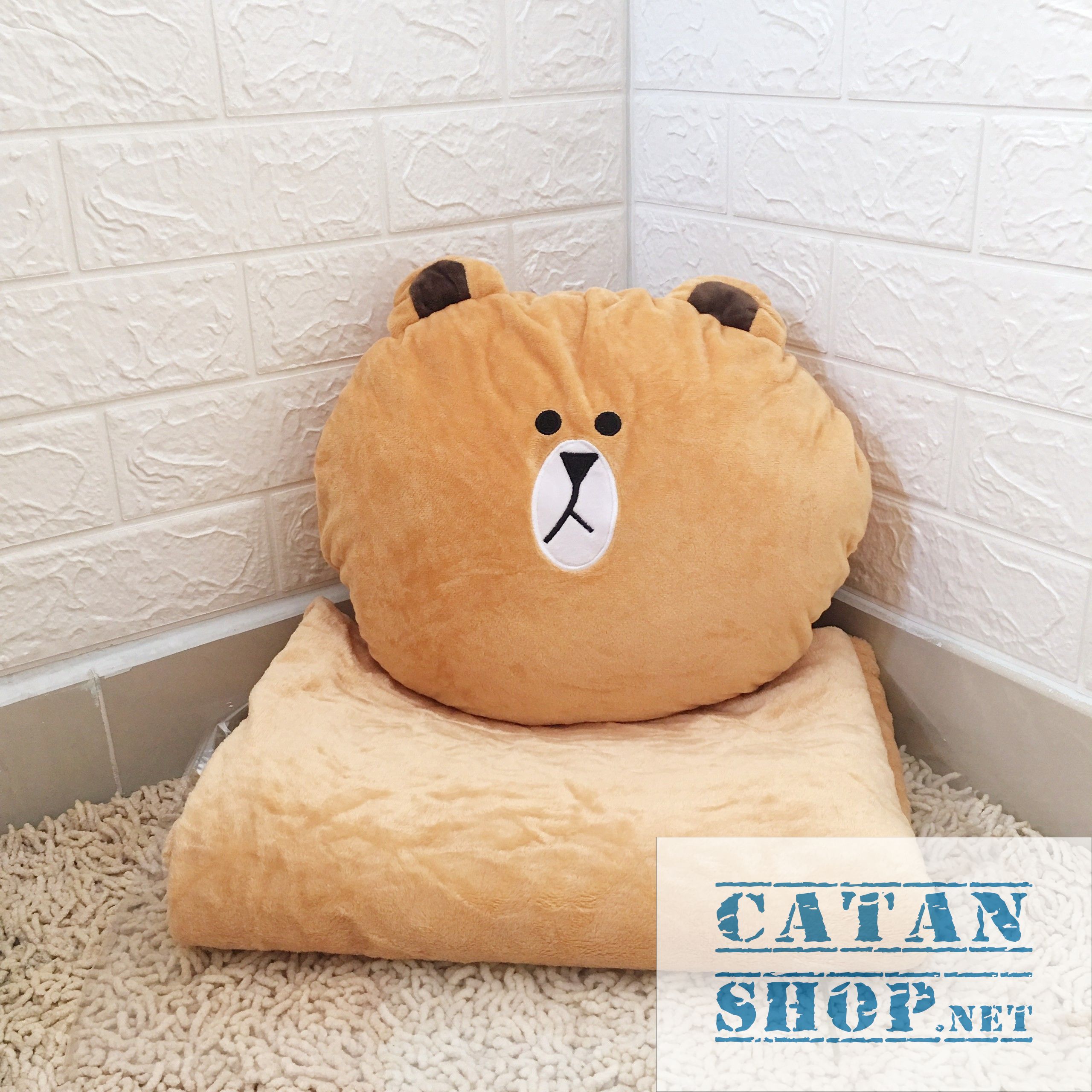 GỐI MỀN 3 in 1 gấu Brown siêu cute nỉ nhung siêu mịn bộ chăn gối văn phòng gấu bông kèm mền GM79-BrownNgu