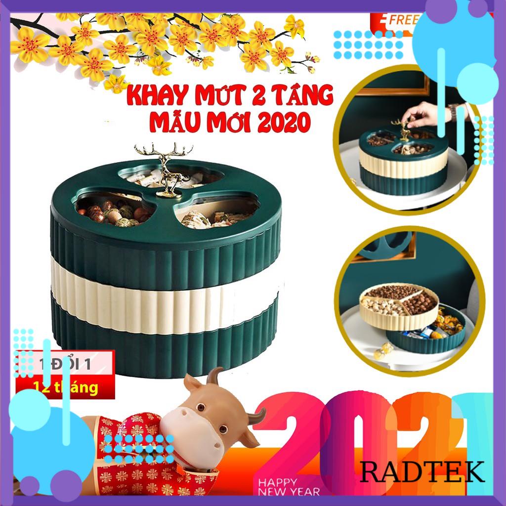Khay Mứt _ Khay Đựng Mứt Tết _khay mứt tròn nắp hình hươu sang chảnh 2 tầng _ Khay đựng hoa quả sấy khô , khay đựng mứt Tết _ Hộp Mứt Tết Hàng Chọn 2 tầng tròn nắp hình hươu _ Khay đựng mứt tết cao cấp