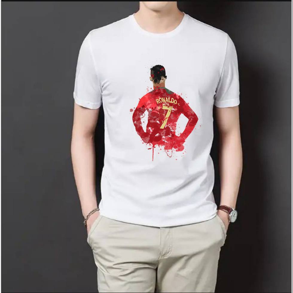Áo Thun Ronaldo Mẫu Mực Loang - Áo Phông Nam Nữ Màu Trắng Đầy Đủ Size - The HT Fashion