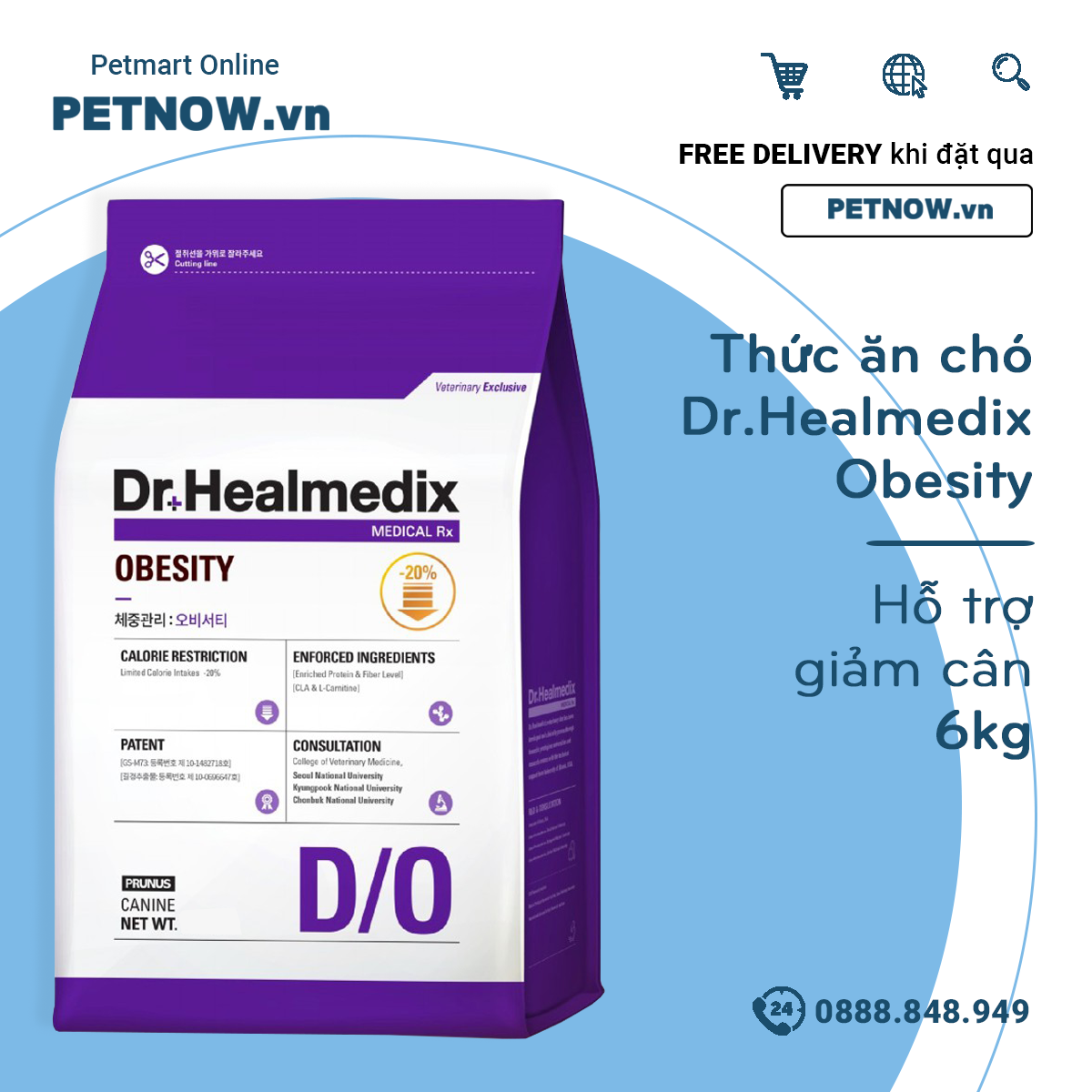 [HCM]Thức ăn chó Dr.Healmedix Obesity D/O 6kg - Hỗ trợ giảm cân