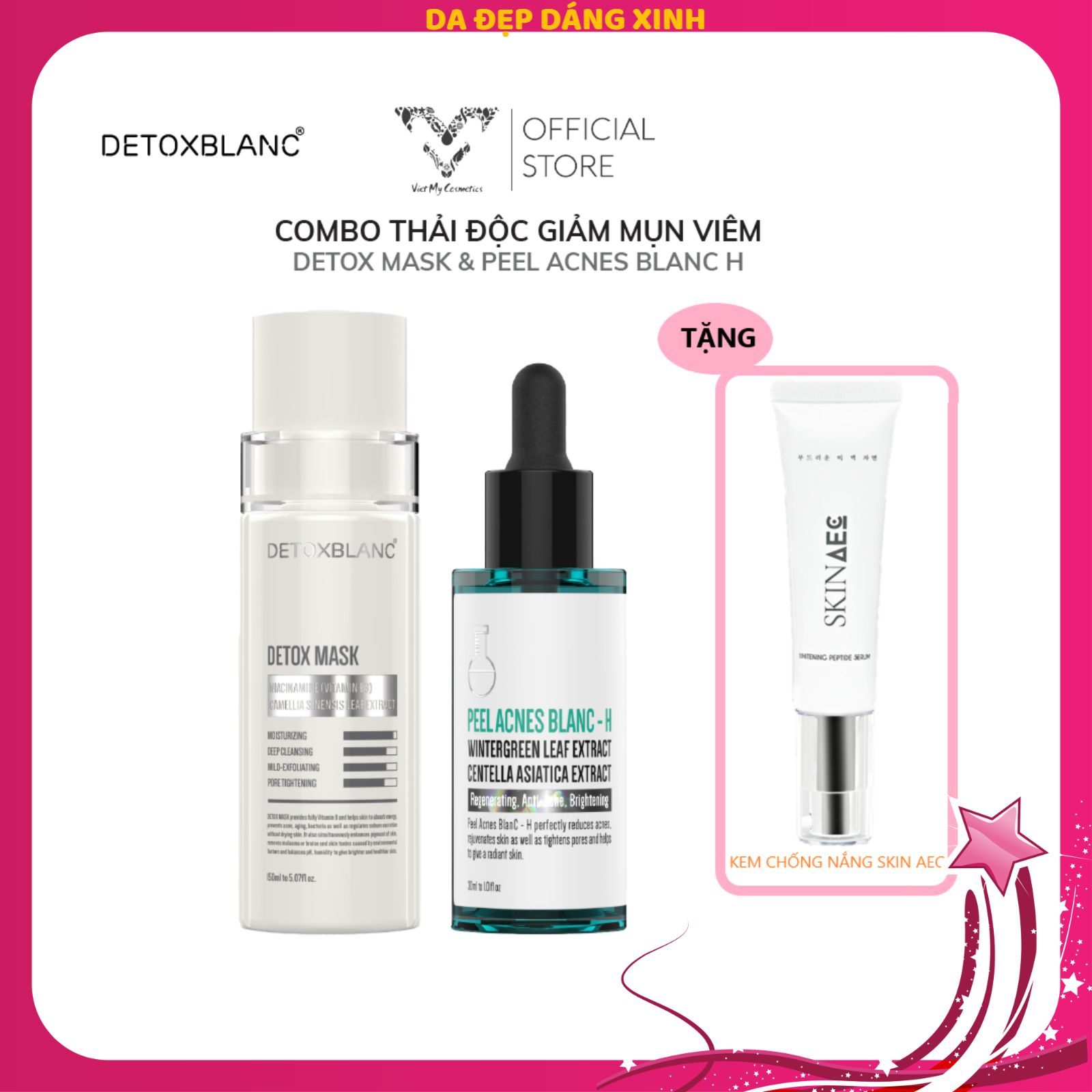 [Khuyến mại]Bộ đôi thải độc loại bỏ mụn thâm  Detox BlanC Tặng kem chống nắng dưỡng ẩm skin aec 30ml