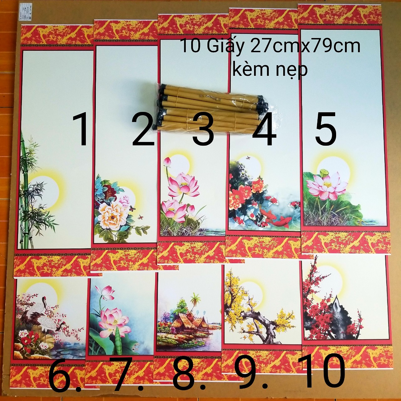 Set gồm 10 tờ giấy viết thư pháp KÈM 10 cặp nẹp treo kích thước 27cm x 79cm. giấy thư pháp