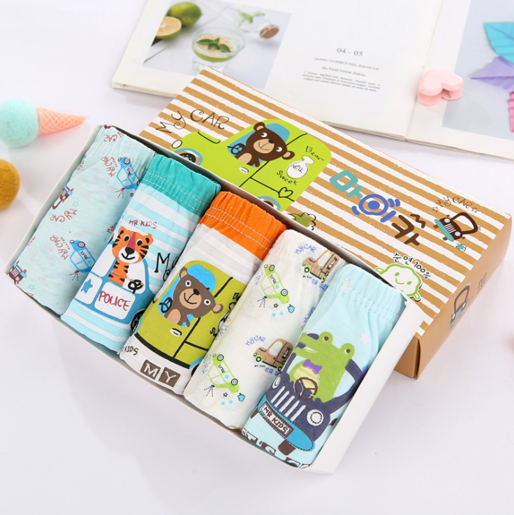 [HCM]Hộp 5 quần lót bé trai Hàn Quốc 100% cotton mẫu Bạn Gấu Lái Xe