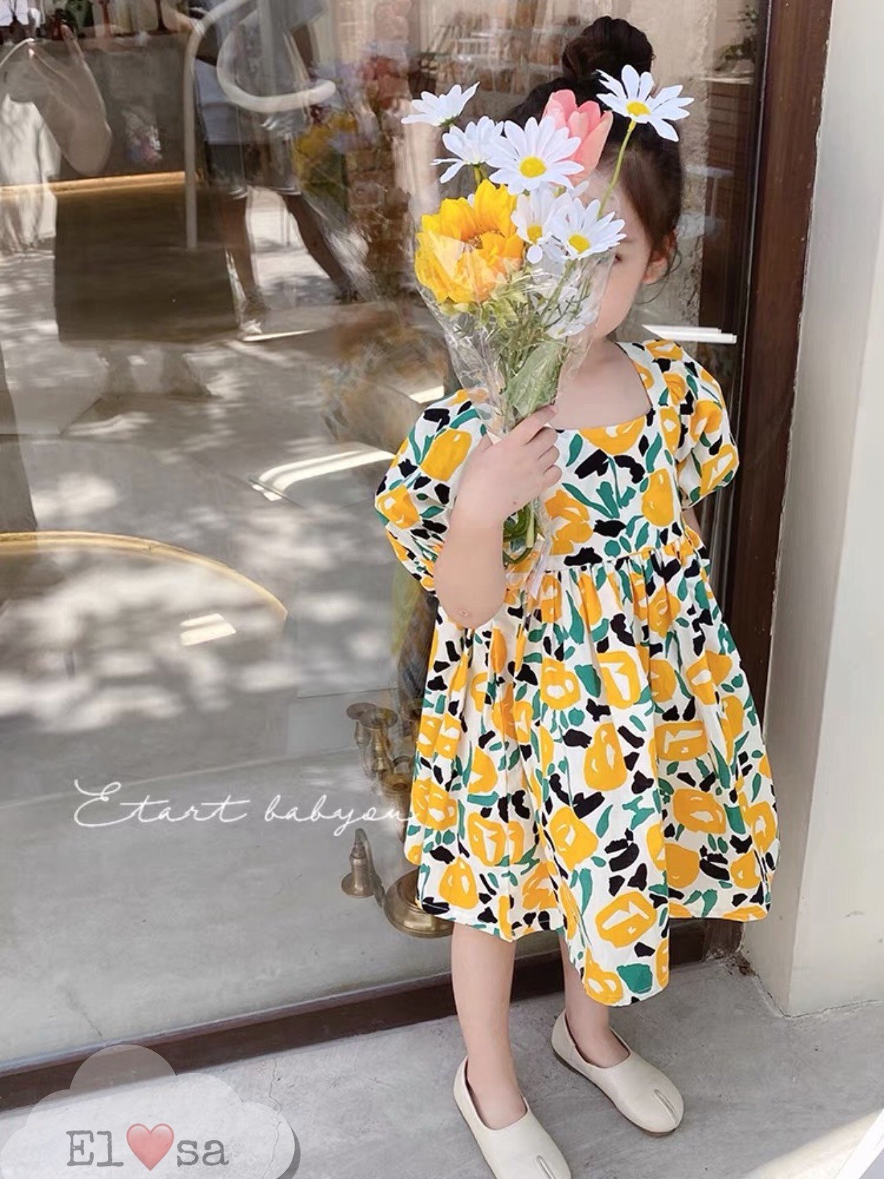 Váy bé gái 🌈🌈 Váy hoa đan lưng tay bồng siêu xinh 🌈🌈