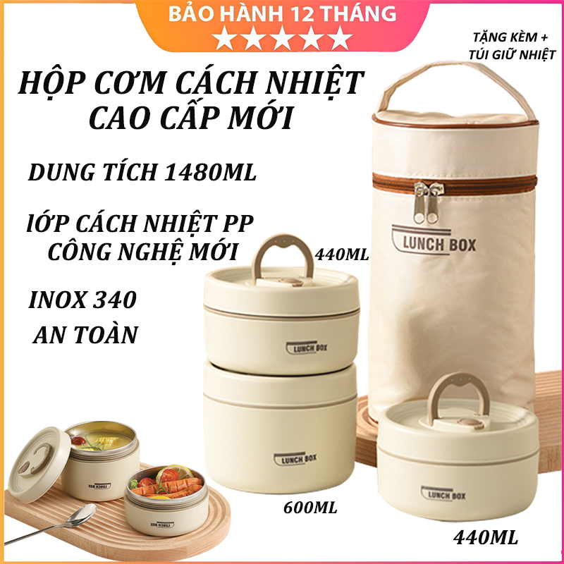 [INOX 304] Hộp Đựng Cơm Cách Nhiệt 3 Tầng Cao Cấp Mới, Tặng Kèm Túi Giữ Nhiệt, Hộp Đựng Riêng Biệt Bảo Quản Thức ăn 4-6H, Inox 304 Đạt Chuẩn An Toàn Chống Gỉ, Giữ Nguyên Hương Vị Thức Ăn, Phù Hợp Nhân Viên Văn Phòng