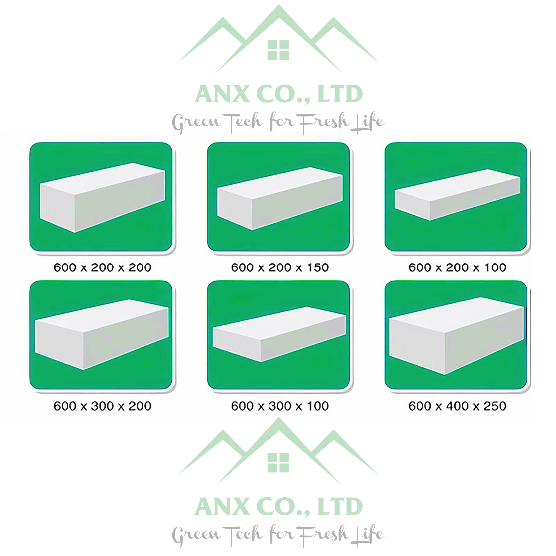 Gạch bê tông nhẹ AAC EBLOCK Ánh Nhiên Xanh với thành phần thân thiện với môi trường  chuyên dùng trong việc xây dựng nhà với khã năng cách âm, chống cháy cao  quy cách 600x200