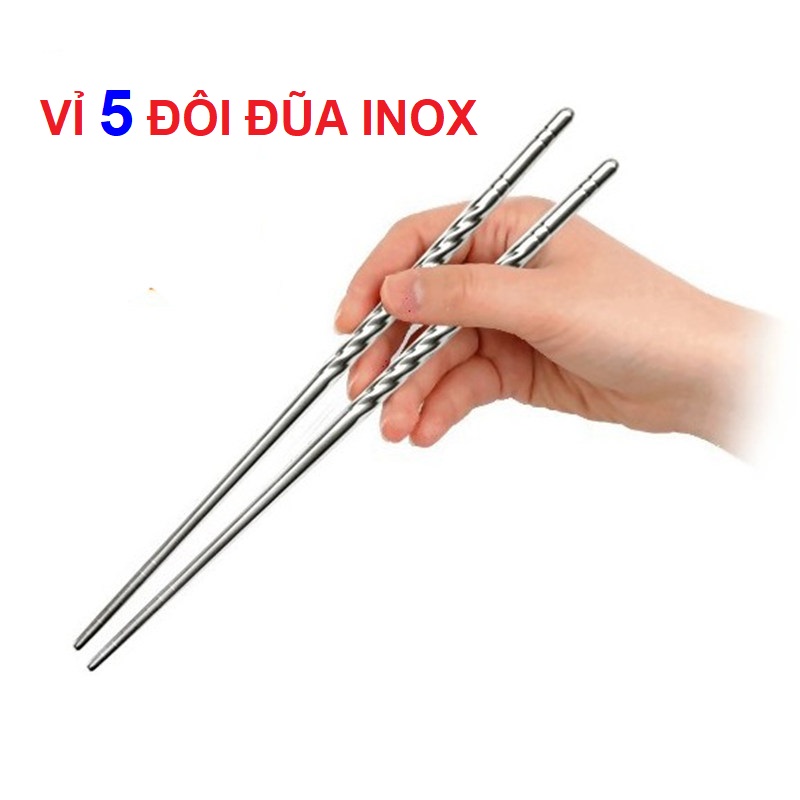 COMBO 5 đôi đũa inox - 1 vỉ đũa inox xoắn không gỉ
