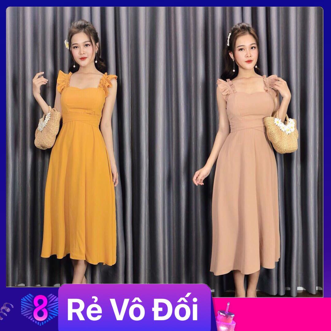 Đầm maxi form dài cánh tiên chất kate lụa màu vàng freesize dưới 55kg