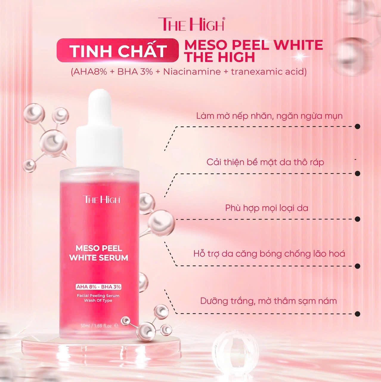   Chính hãng  Serum Meso Peel The High 50ml - Hỗ Trợ Trắng Da Căng Bóng Làm Sạch Sâu. 