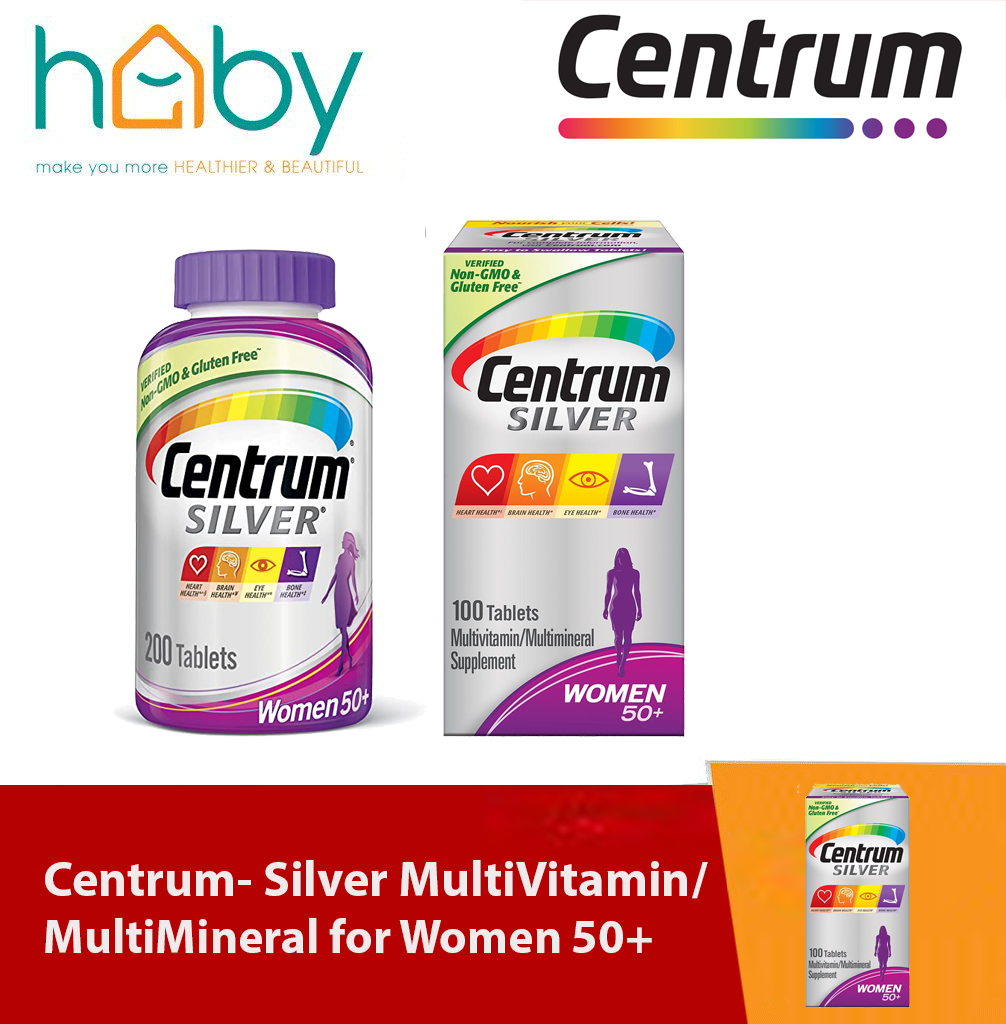 Centrum Silver Multivitamin for Women 50+, 100 Viên / Multimineral bổ sung sắt, vitamin D3, B và chất chống oxy hóa