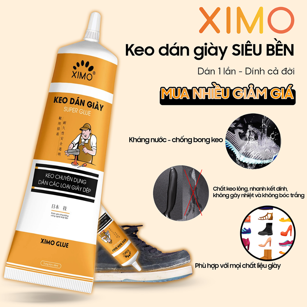 Keo dán giày dép đa năng trong suốt siêu dính chắc Ximo KDG06, chống nước, dán giầy thể thao, sneaker, túi xách, đồ da.