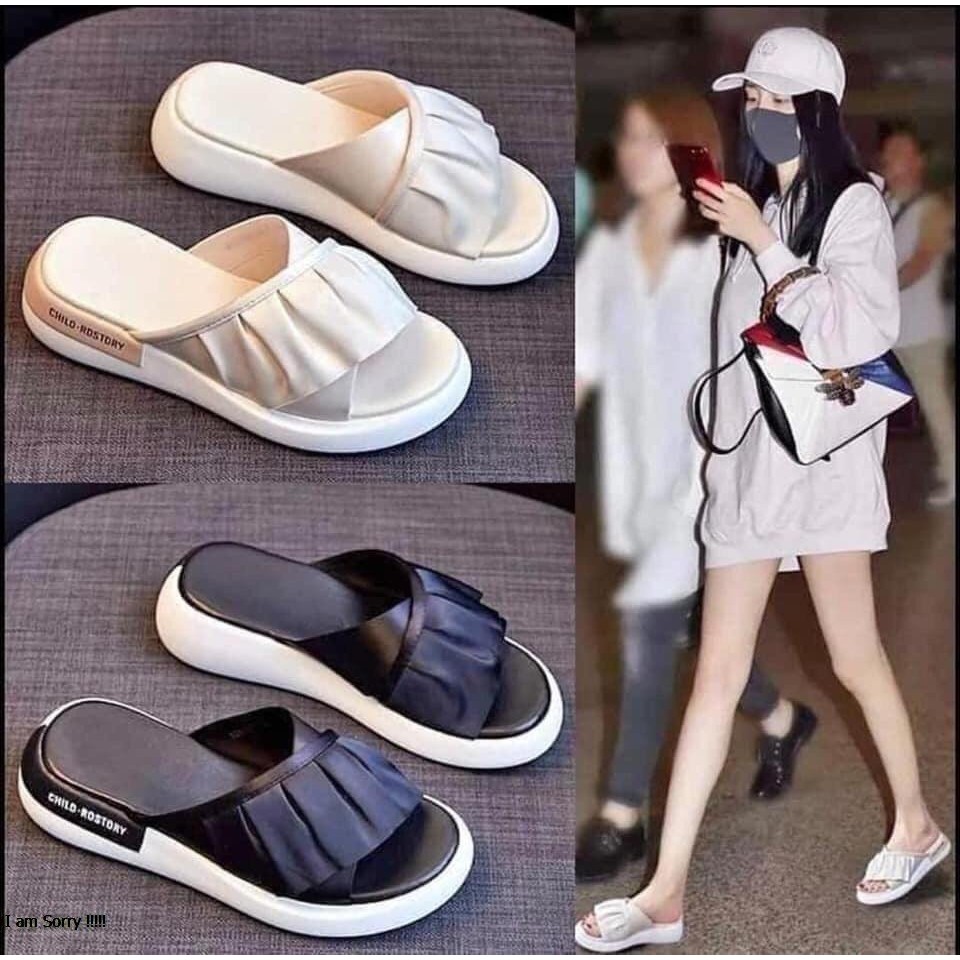 Dép nữ quai ngang cách điệu đế cao chất cao su  quai vải mềm siêu nhẹ êm chân 2 màu đen be Vincent