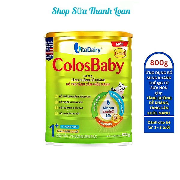 (HSD T8-2026) (Quét Mã Tích Xu) Sữa Bột Vitadairy ColosBaby Gold 1+ 800g Vị Thanh Nhạt  (Cho Trẻ Từ 1 - 2 Tuổi).