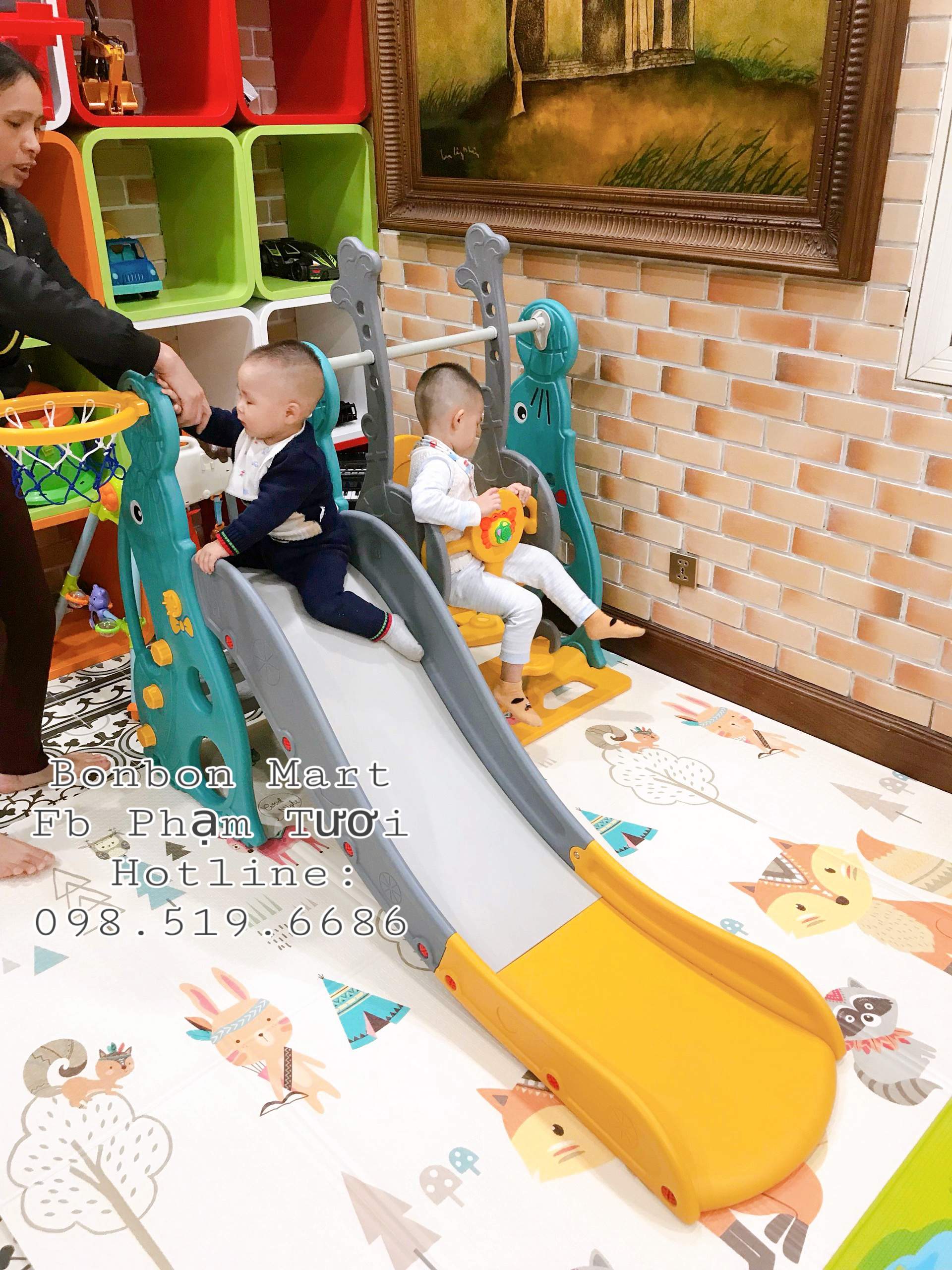 Cầu trượt, xích đu, bóng rổ liên hoàn Honper phân phối chính hãng Bonbon Mart