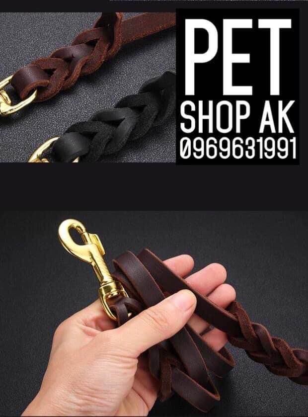 Dây dắt da móc đồng cho chó bản 1,2cm